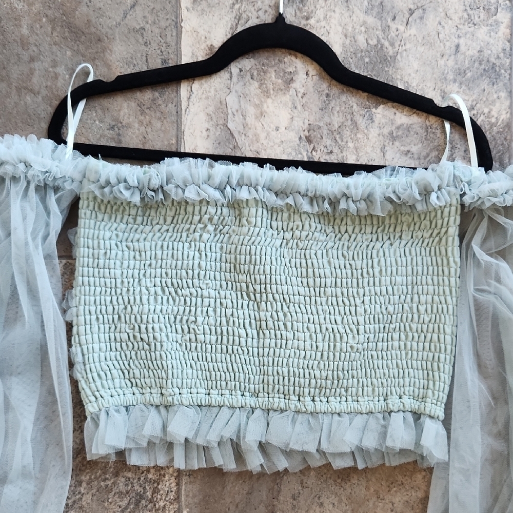 Mable Soft Blue Green Ruffled Whimsical Blouse - Picture 8 of 9